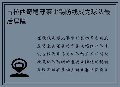 古拉西奇稳守莱比锡防线成为球队最后屏障
